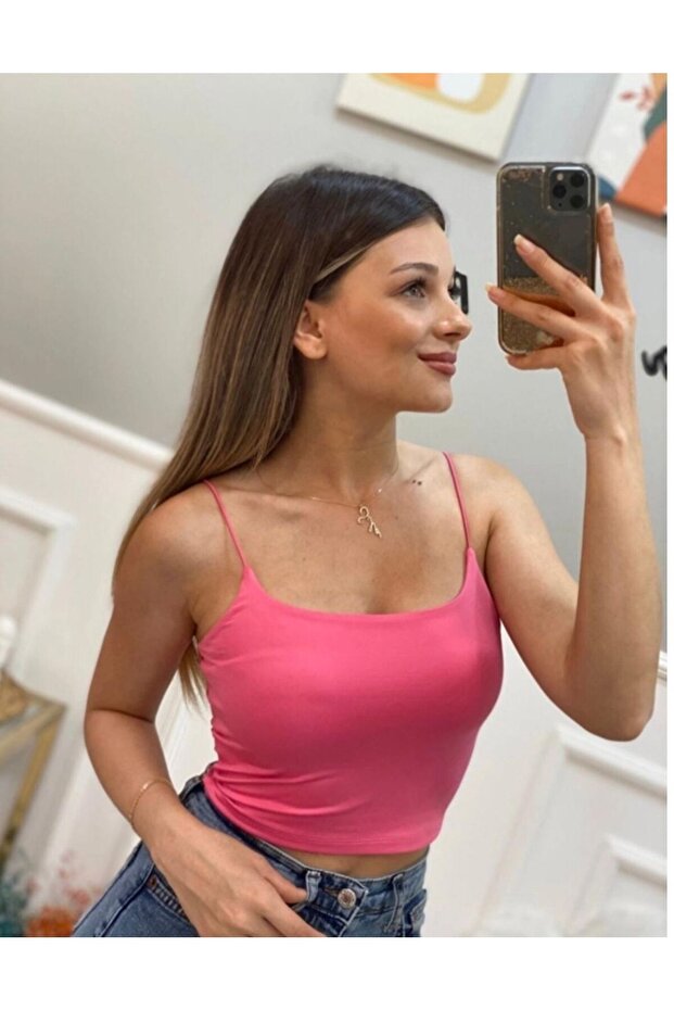 Pembe İp Askılı Crop - 1