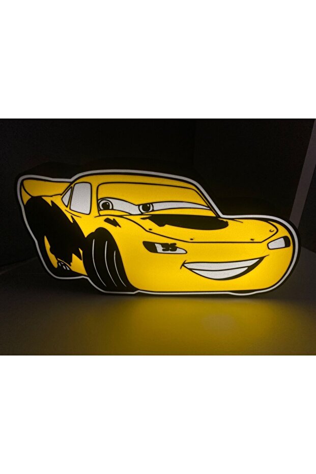 Şimşek Mcqueen Araba Led Işıklı Lightbox Masa Lambası Sarı - 1