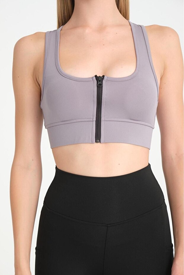 Women's Grey Padded Supportive Shaping / Sculpting Zippered Cropped Athletic Tank Top