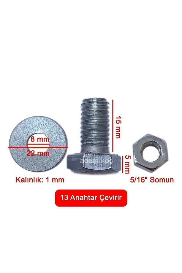 5/16x15 Akb Anahtar Başlı Civata + Somun + Pul (1 Takım) - 2
