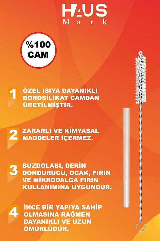 4 Adet Düz Cam Pipet 13cm, 1 Adet Temizleme Fırçası, 1. Kalite termosilikat borosilikat kahve bardak - 4