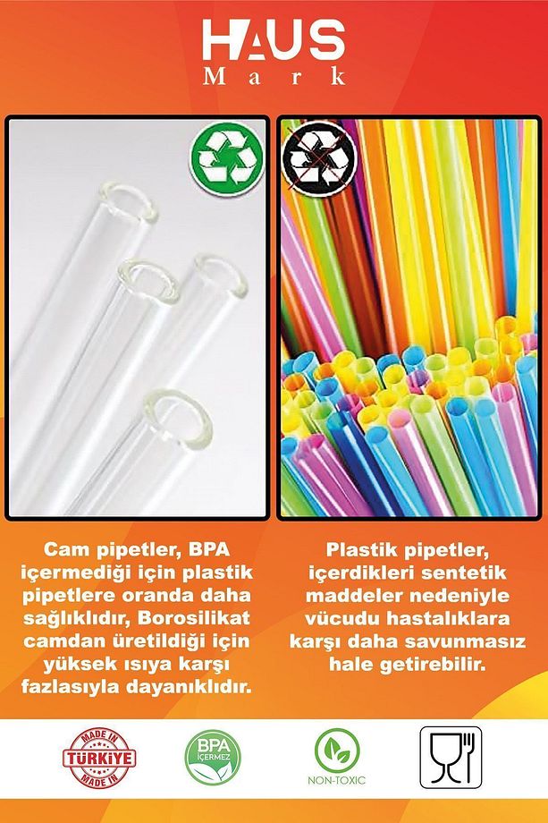 4 Adet Düz Cam Pipet 13cm, 1 Adet Temizleme Fırçası, 1. Kalite termosilikat borosilikat kahve bardak - 6