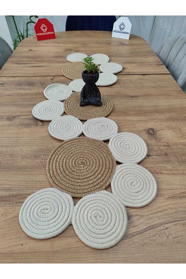 Jüt, Hasır, Dekoratif Masa Örtüsü,Papatya Model Runner 40X110 CM, Sehpa Örtüsü, Bohem Tarzı - 1
