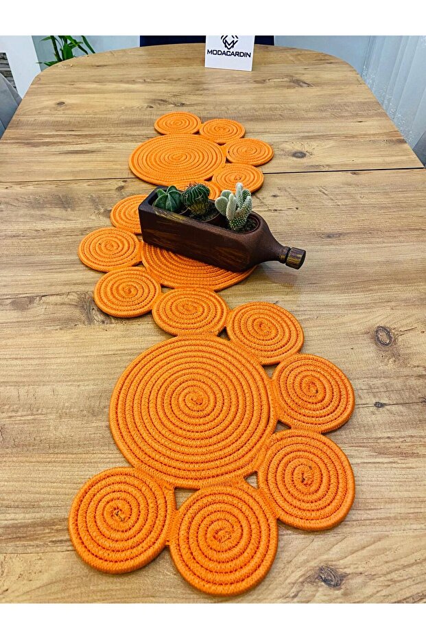 Jüt, Hasır, Dekoratif Masa Örtüsü,Papatya Model Runner 40X110 CM, Sehpa Örtüsü, Bohem Tarzı - 3