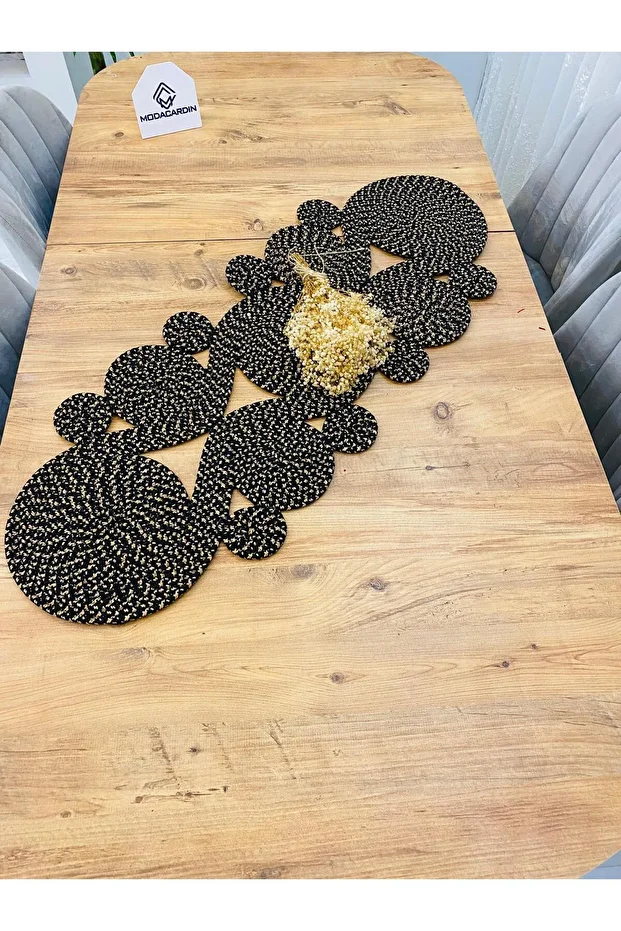 Jüt, Hasır,Sarmal Model, Dekoratif Masa Örtüsü, Runner 40x110 CM, Sehpa Örtüsü, Bohem Tarzı - 1