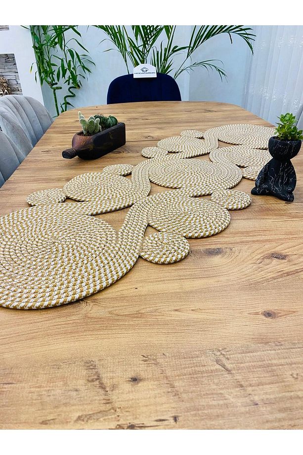 Jüt, Hasır,Sarmal Model, Dekoratif Masa Örtüsü, Runner 40x110 CM, Sehpa Örtüsü, Bohem Tarzı - 2