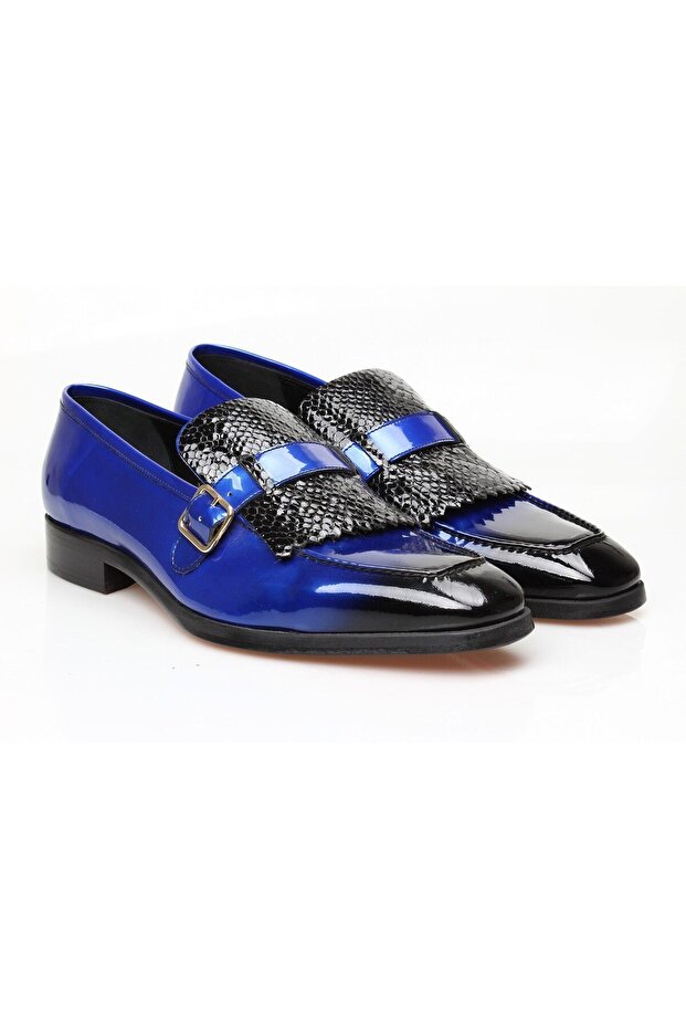 Dark Blue and Sax Blue Color Genuine Leather Men's Shoes