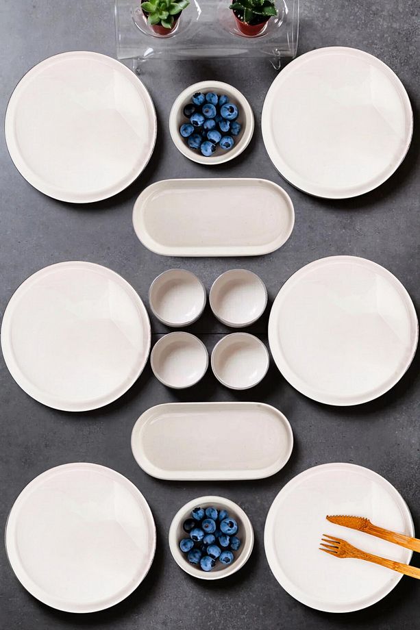14 Parça 6 Kişilik Stackable Beyaz İnci Kahvaltı Takımı - Lüx Kahvaltılık Sunum Seti - 2