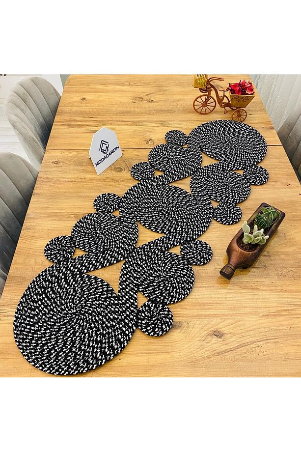 Jüt, Hasır,Sarmal Model, Dekoratif Masa Örtüsü, Runner 40x110 CM, Sehpa Örtüsü, Bohem Tarzı - 3