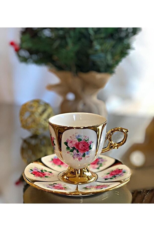 Kosova Stella Porcelain Set of 6 Footed Coffee Cups