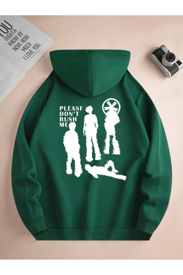 Unisex Please Don't Rush Me Printed Oversized Winter 3-Thread 100% Cotton Hooded Sweatshirt Hoodie