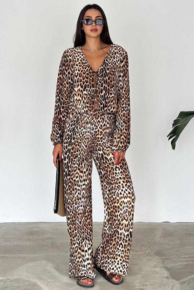 طقم قميص بوبلين بطبعة جلد الفهد - 2