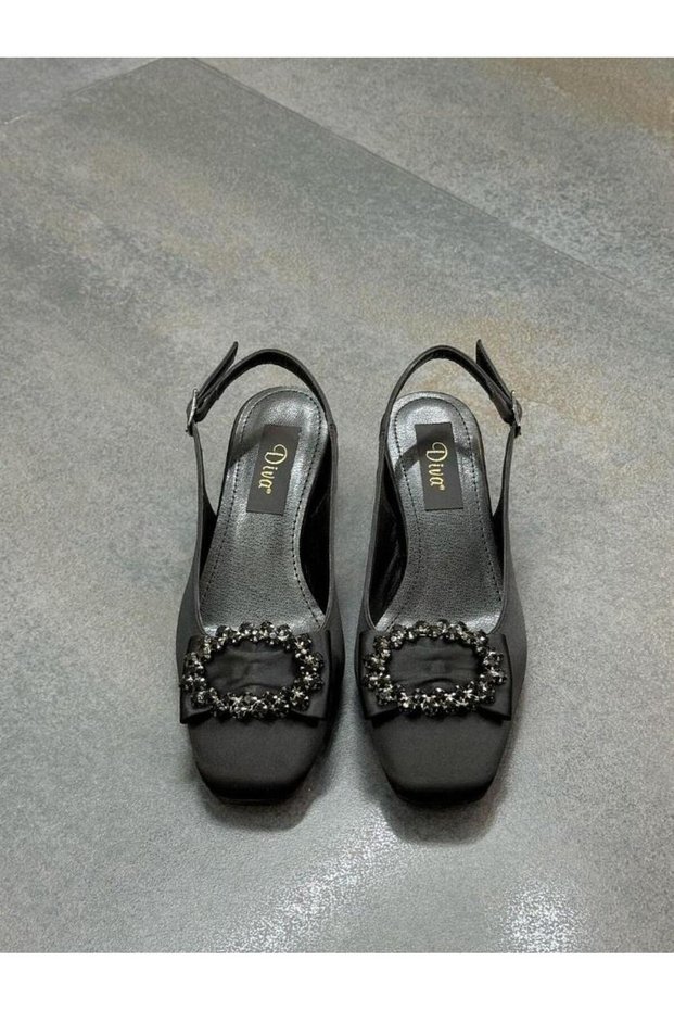 Diva Black Satin - Women's Casual Shoes with Stone Detail