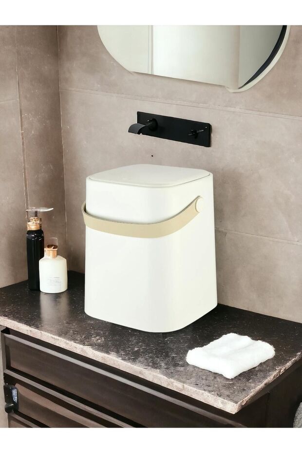 White Maxi 8 Lt - Countertop Garbage Can with Handle and Inner Bucket, for Kitchen and Bathroom - 3