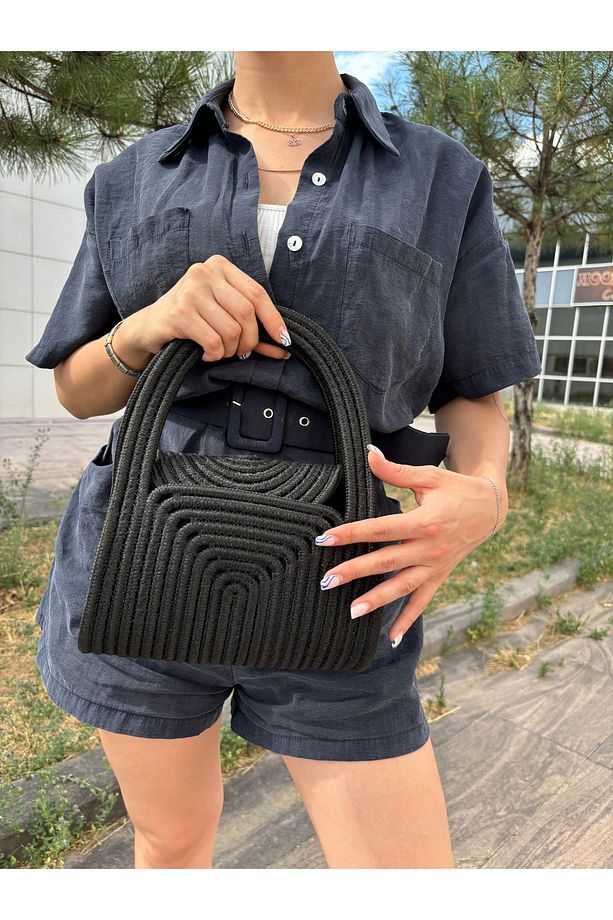 Soft Mini Jüt Hasır Portföy Clutch El Çantası Yazın Modası - 3