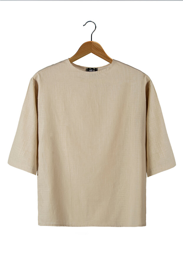 Linen Men's T-shirt - Cream Color, Poor Sleeve