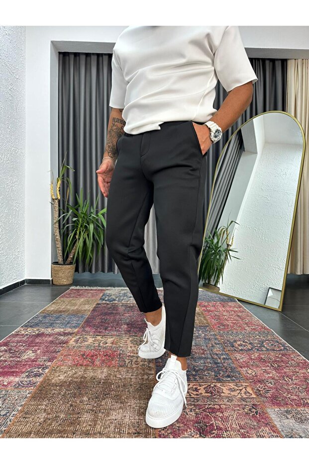 Scuba Fabric Asymmetrical Cut Detailed Boyfriend Fit Sweatpants