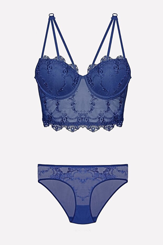 New Season Navy Blue Supported Bustier Panties Set