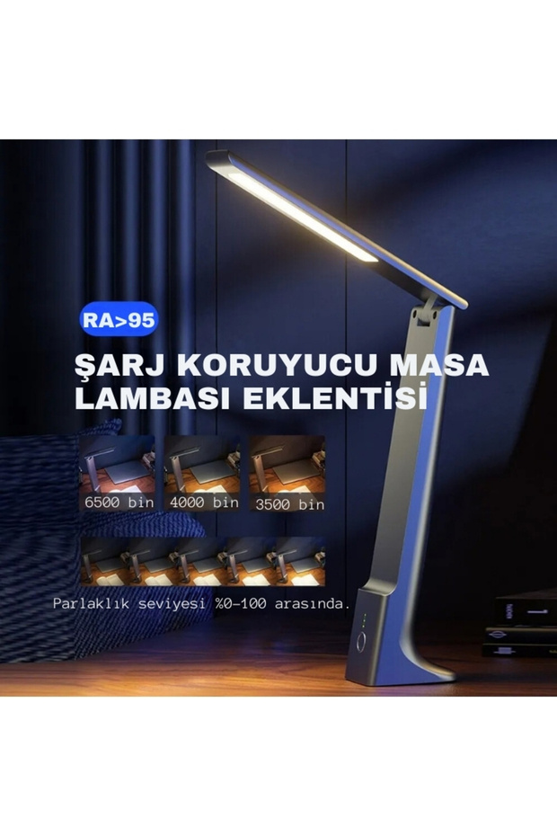 Şarjlı dokunmatik ledli okuma çalışma masa lambası 3 renkli kısılabilir şık dekoratif çalışma ışığı - 6