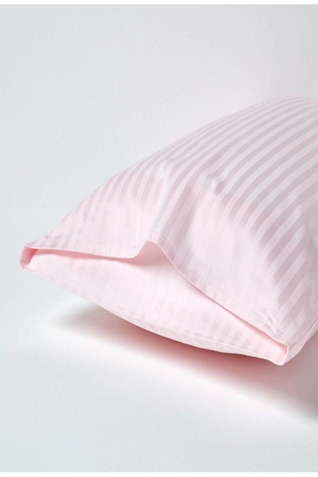 Satenev Striped Cotton Satin Pillow Case Set 2 Pieces 50x70 Size Powder Pink Color