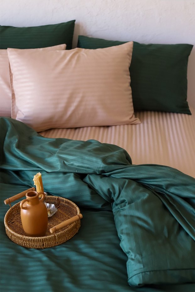 Lux Cunda Hotel Series Double Color Cotton Satin Duvet Cover Set Sheet Elastic 4 Pillowcases 160x200