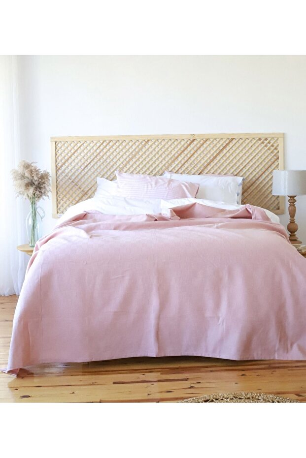 Luxury Single Checkers - Pique Cotton Bedspread, Multi-Purpose, Powder Pink Color