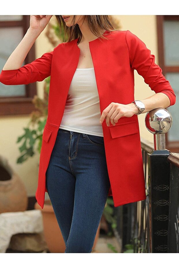 Rote, taillierte, lange Jacke für Damen ARM-18K001308 - 3