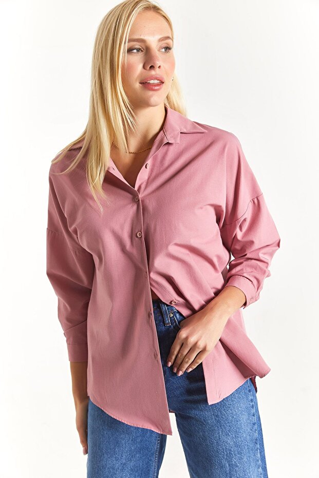 Damen Dusty Rose Oversize Long Basic Shirt ARM-22Y001118 - 3