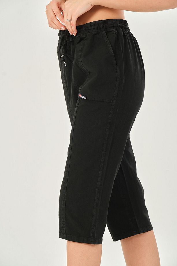 Bağcıklı Oversize Uzun Unisex Bermuda Şort Ham Bez Pamuklu Keten Kapri Şort - 8