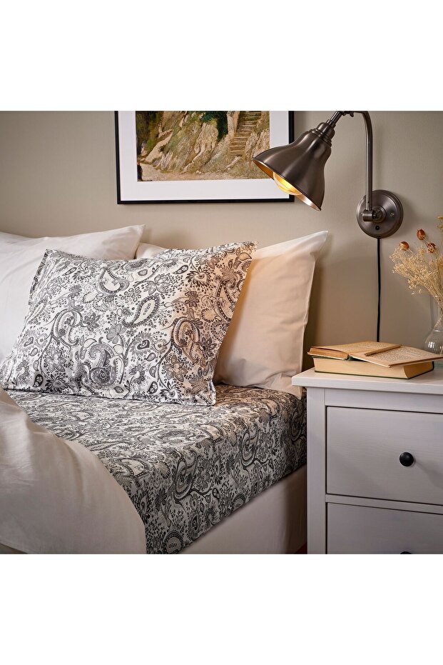 Fitted Sheet, Gray-White, 120X200 cm