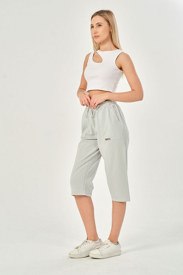 Bağcıklı Oversize Uzun Unisex Bermuda Şort Ham Bez Pamuklu Keten Kapri Şort - 5