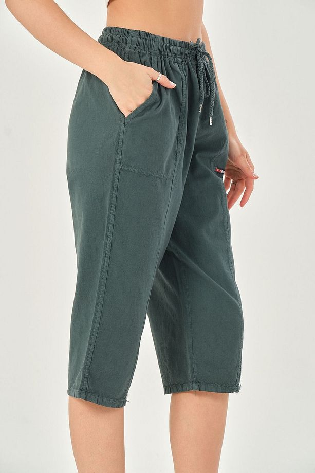 Bağcıklı Oversize Uzun Unisex Bermuda Şort Ham Bez Pamuklu Keten Kapri Şort - 7