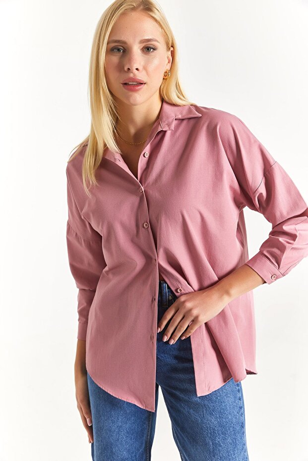 Damen Dusty Rose Oversize Long Basic Shirt ARM-22Y001118 - 1