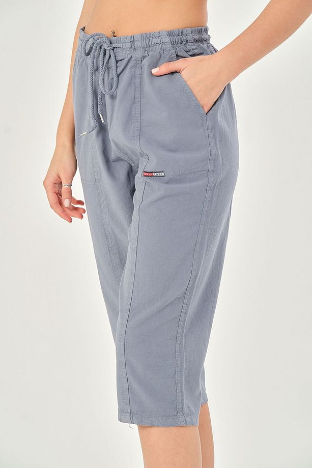Bağcıklı Oversize Uzun Unisex Bermuda Şort Ham Bez Pamuklu Keten Kapri Şort - 5