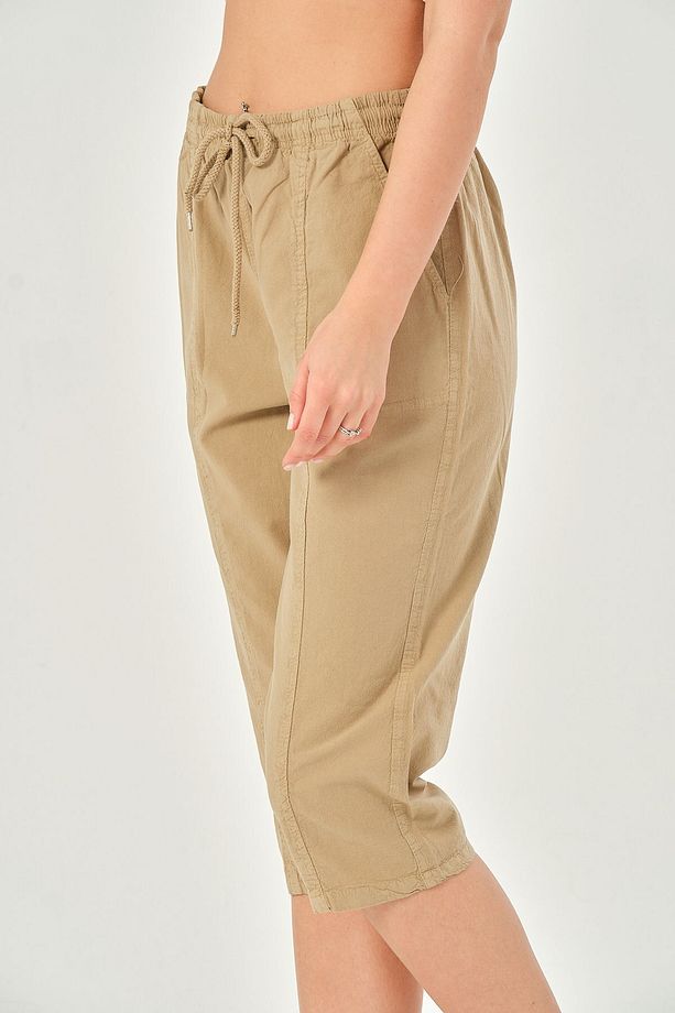 Bağcıklı Oversize Uzun Unisex Bermuda Şort Ham Bez Pamuklu Keten Kapri Şort - 6