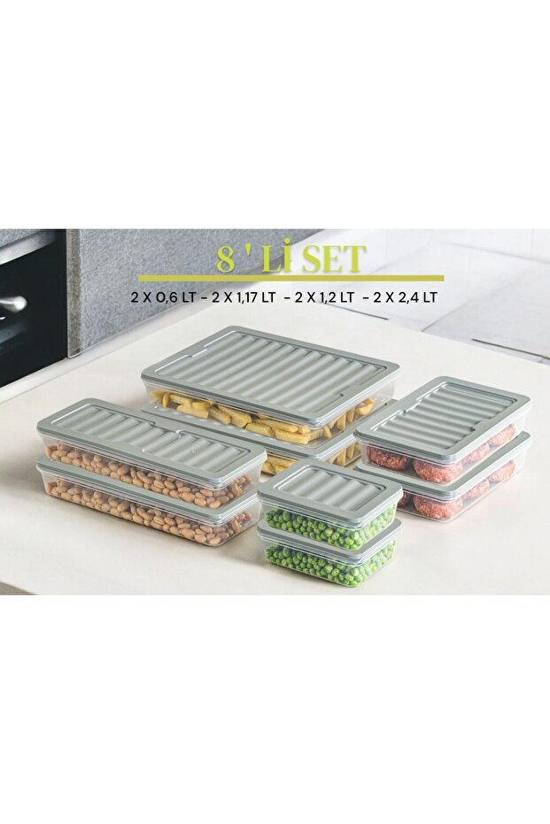 Gray Set of 8 Freshbox - Storage Container Suitable for Microwave and Diffraction - 1