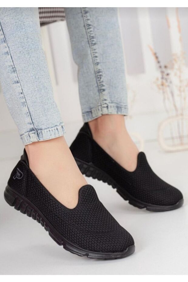 Women's Soft Footed Light Sole Knitwear Black Walking Ballerina Shoes