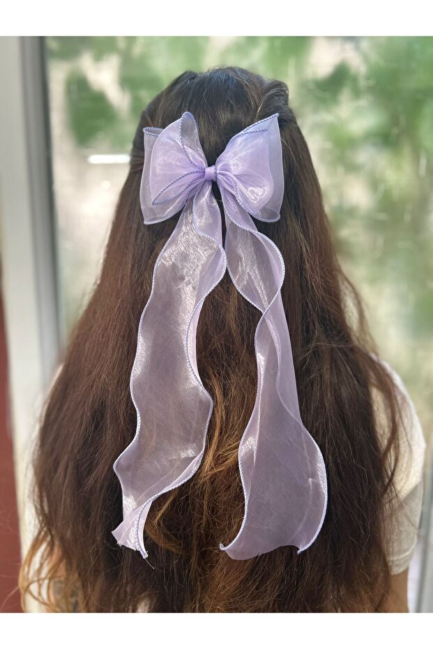 MelKady 517 - Organza Ruffled Shiny Bow Luxury Automatic Hair Clip