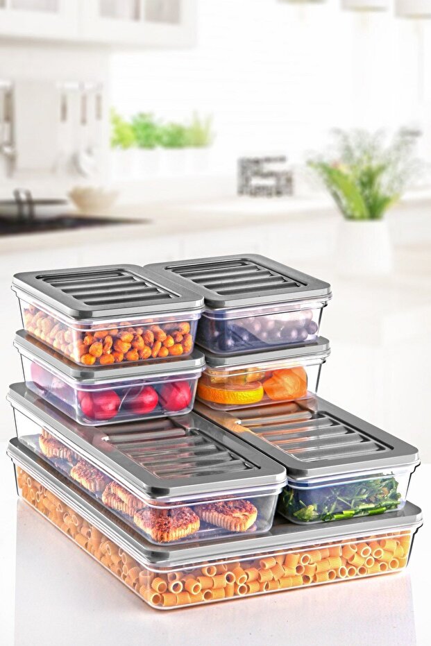 Gray Set of 8 Freshbox - Storage Container Suitable for Microwave and Diffraction - 5