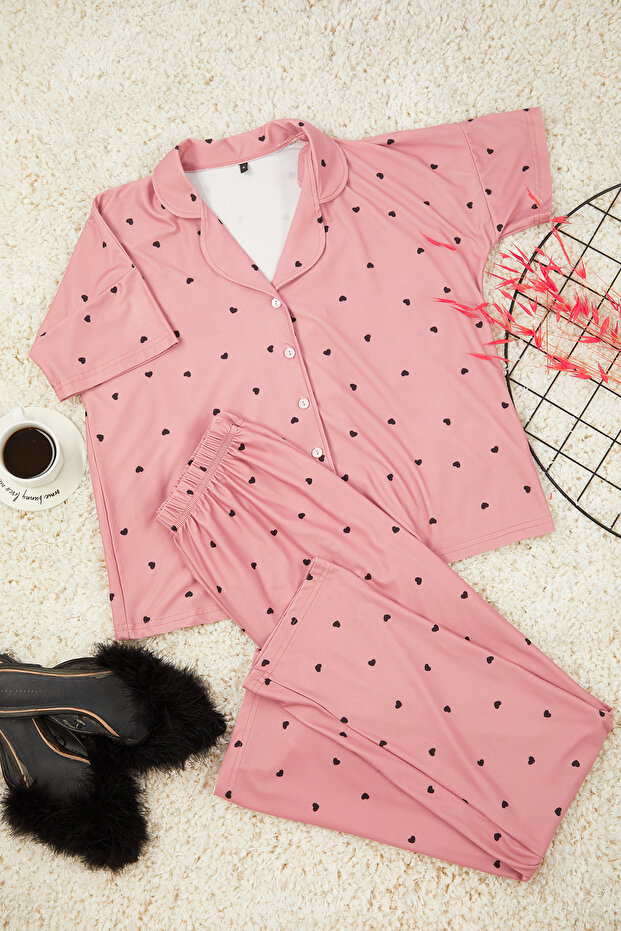 Gül Kurusu Kalpli Örme Pijama Takımı THMSS24PT00286 - 6
