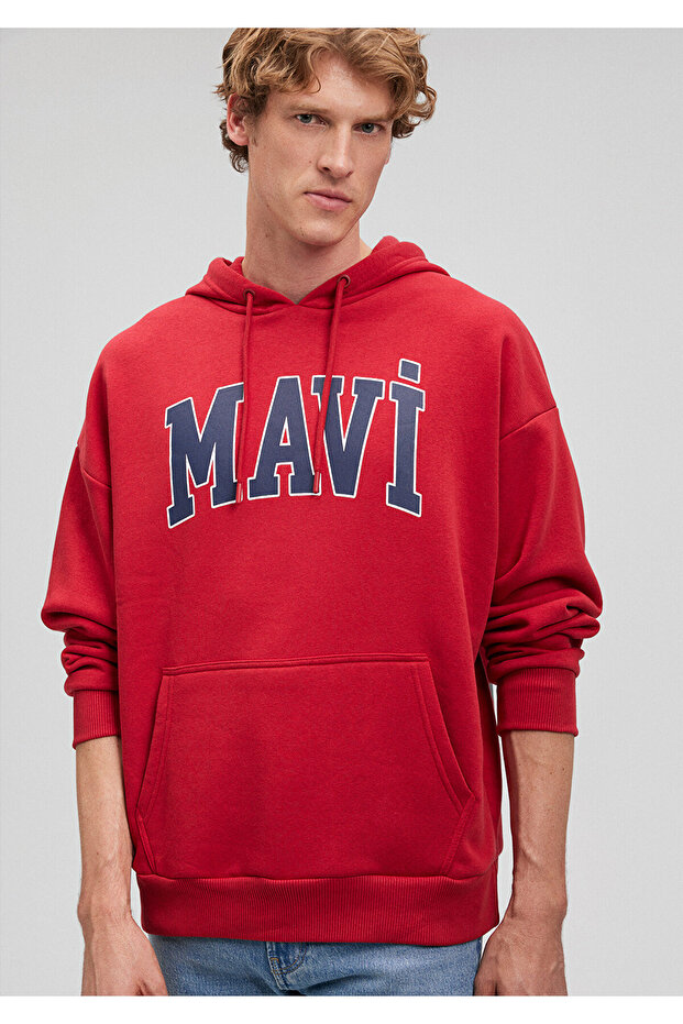 Logo Printed Hooded Red Sweatshirt 067149-81773