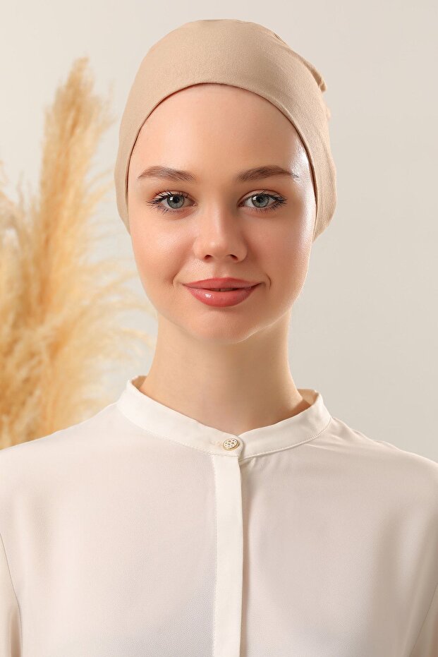 Women's Hijab Stitch-Free Bone Milky Brown Tied Combed Cotton Bone