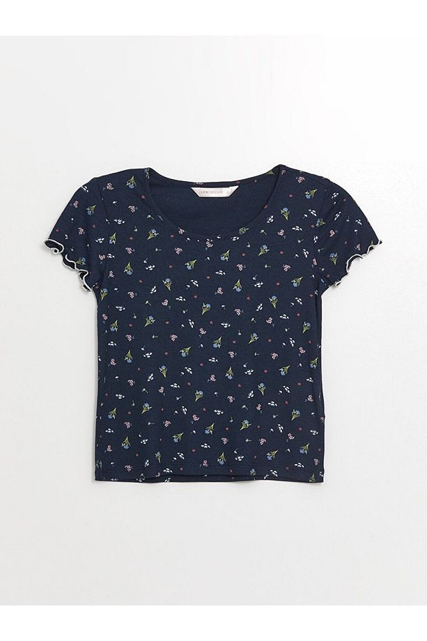LCW Bisiklet Yaka Çiçekli Kısa Kollu Kadın Şortlu Pijama Takımı - 2