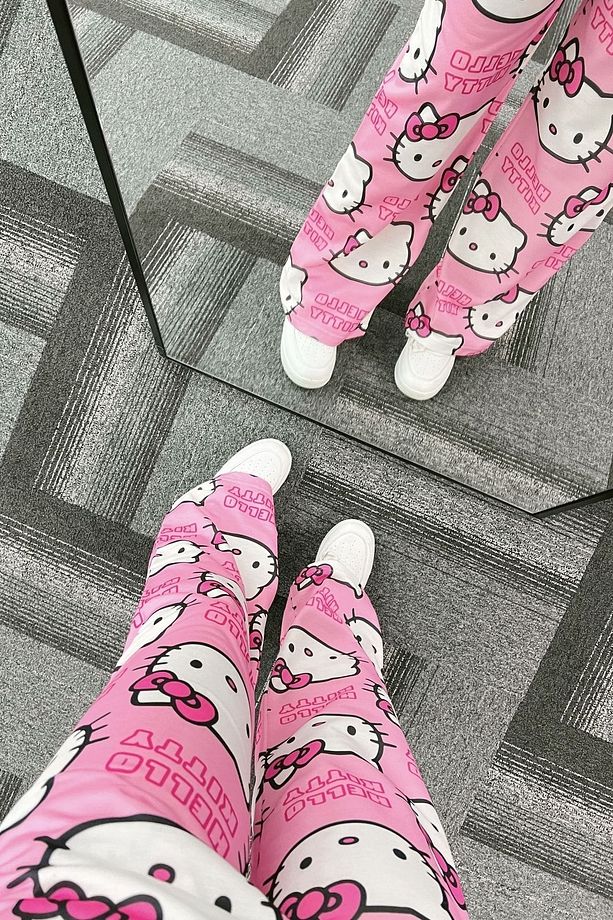 Unisex Pembe Hello Kitty Cat Bol Paça Eşofman Altı Hellokittyy - 2