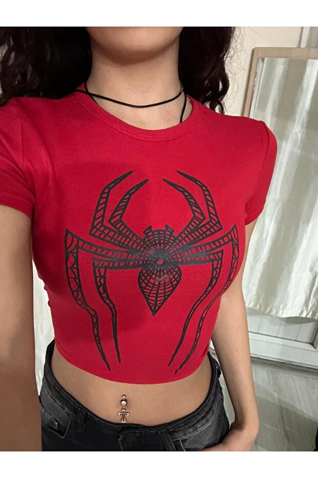 Red Spider Printed Women's Crop Body
