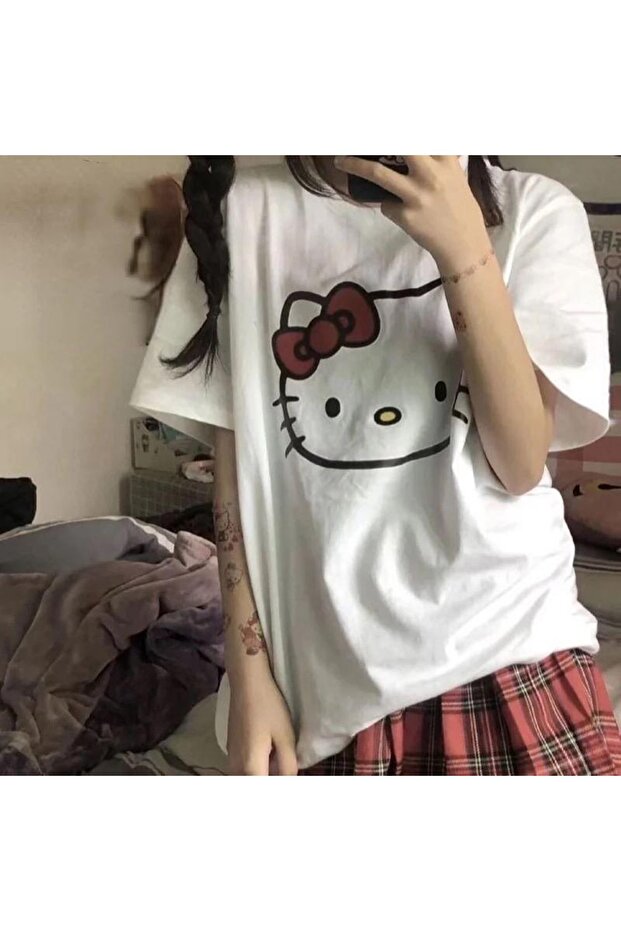 Hello Kitty Patterned White Unisex T-Shirt