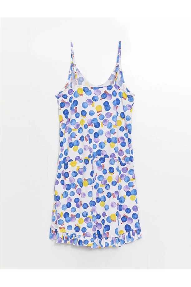 LCW V Yaka Desenli Askılı Kadın Şortlu Tulum Pijama - 7