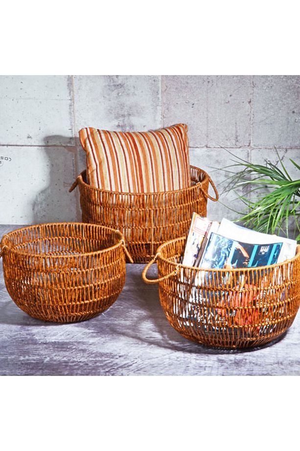3'lü Rattan Hasır Derin Sepet - 1