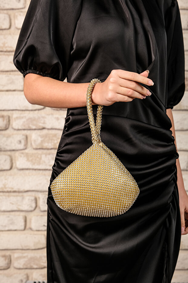 Gold Women's Imported Crystal Stone Evening Bag