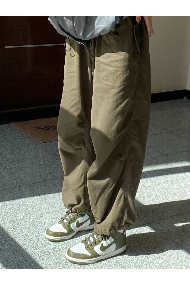 Khaki Tactical Baggy Loose Fit Elastic Trousers